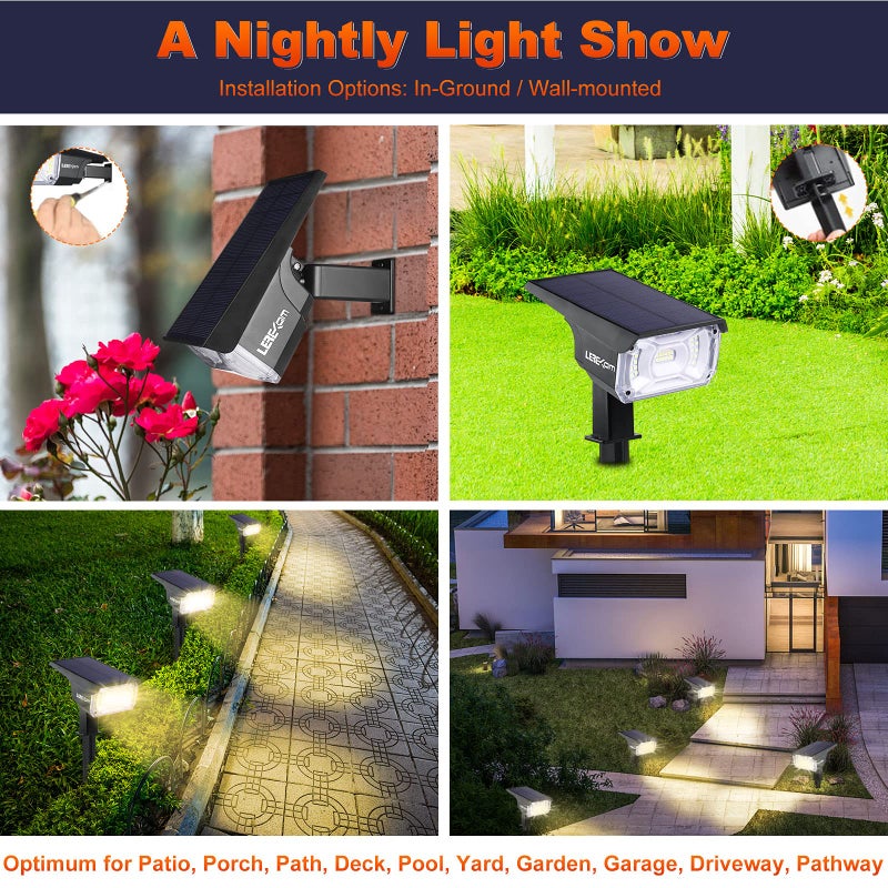 LEREKAM 40 LEDs Spotlights,IP65 Waterproof Solar Powered Landscape Spotlights 2-in-1 Wall Light, Outdoor Landscaping Lights Auto On/Off for Yard Garden 2Pack Warm-White - Image 3