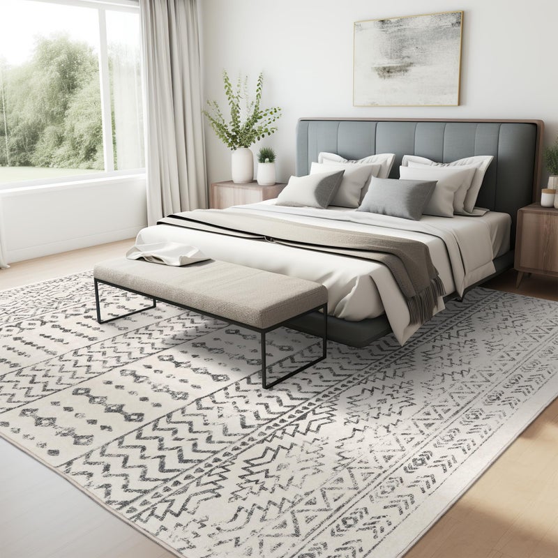 Art&Tuft Area Rug 5x7, Super Soft Ultra-Thin Moroccan Washable Rugs 5x7, Anti-Slip Backing Rugs for Living Room, Foldable Geometric Machine Washable Area Rug(5'x7', Ivory) - Image 4