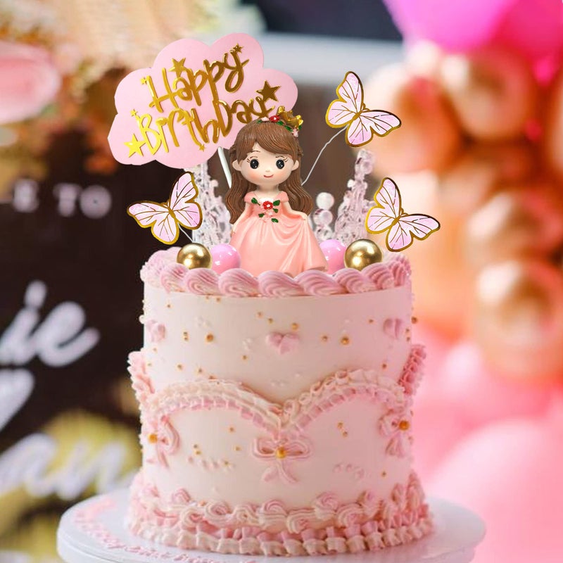 DRWATE 19 PCS Princess Cake Topper Castle Cake Decoration with Butterflies and Balls for Princess Birthday Supplies (Pink) - Image 5