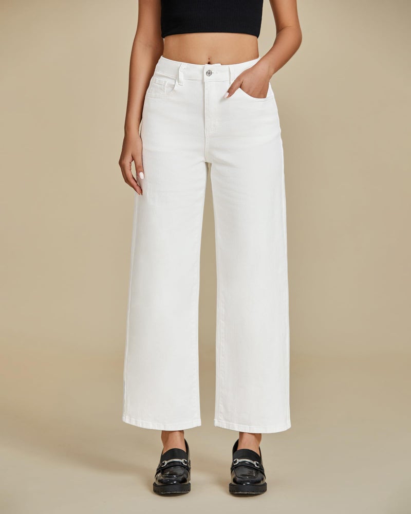 luvamia Wide Leg Jeans Woman Trendy Cropped Cream White High Waisted Size X-Large Fits Size 16-18 - Image 2