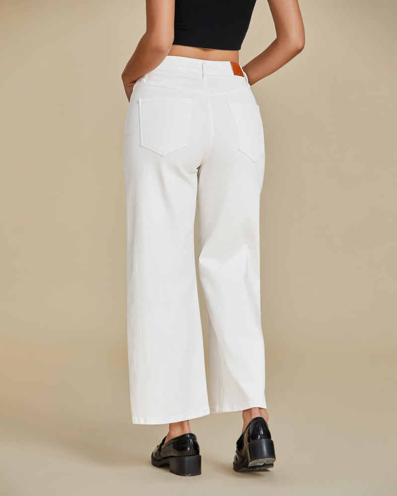 luvamia Wide Leg Jeans Woman Trendy Cropped Cream White High Waisted Size X-Large Fits Size 16-18 - Image 3
