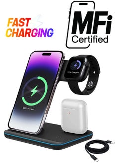 Wireless Charger-3 in 1 Charging Station with USB Data Cable Charging Station for iPhone 14/13/12/11 Pro/XS, Air Pods 3/2/1/pro, iWatch Series, Samsung and Qi-Certified Phones