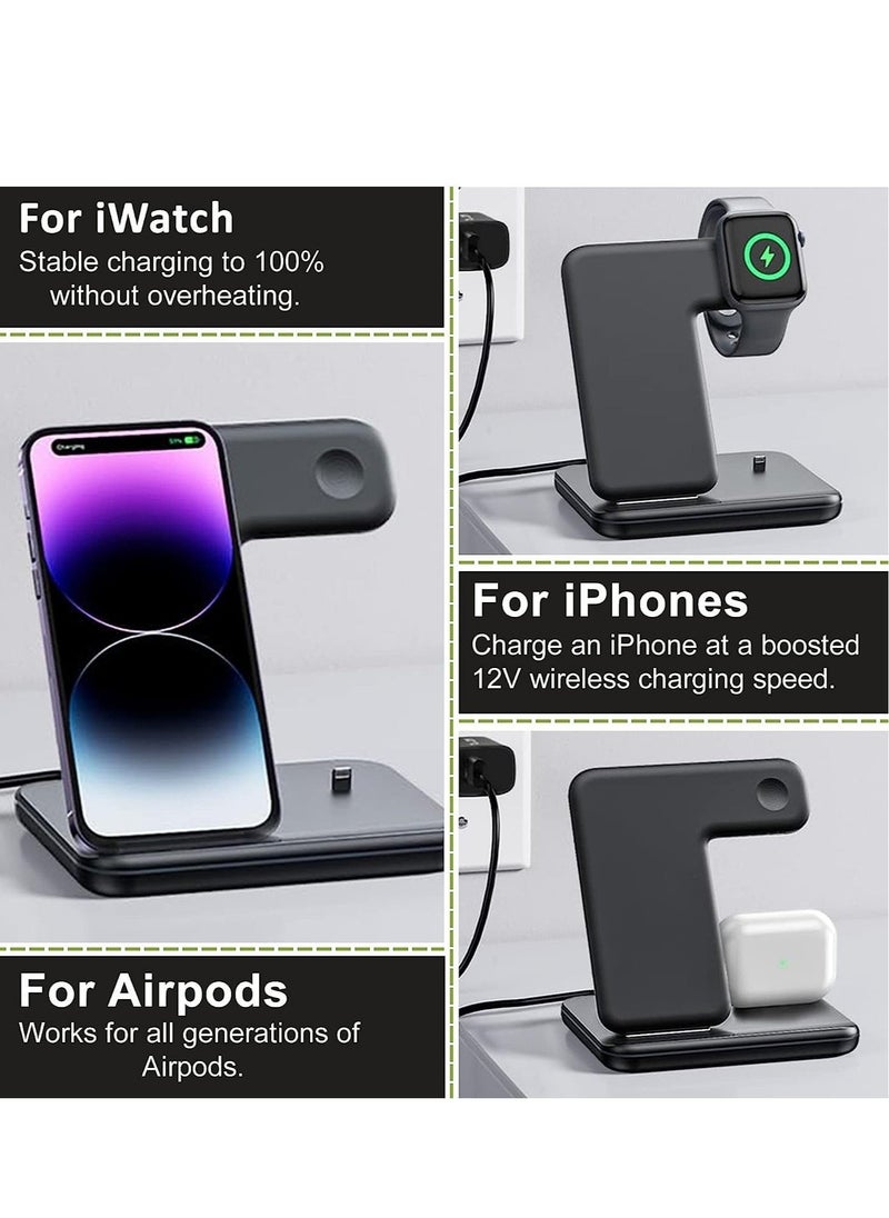 Generic - Wireless Charger-3 in 1 Charging Station with USB Data Cable Charging Station for iPhone 14/13/12/11 Pro/XS, Air Pods 3/2/1/pro, iWatch Series, Samsung and Qi-Certified Phones - Image 1
