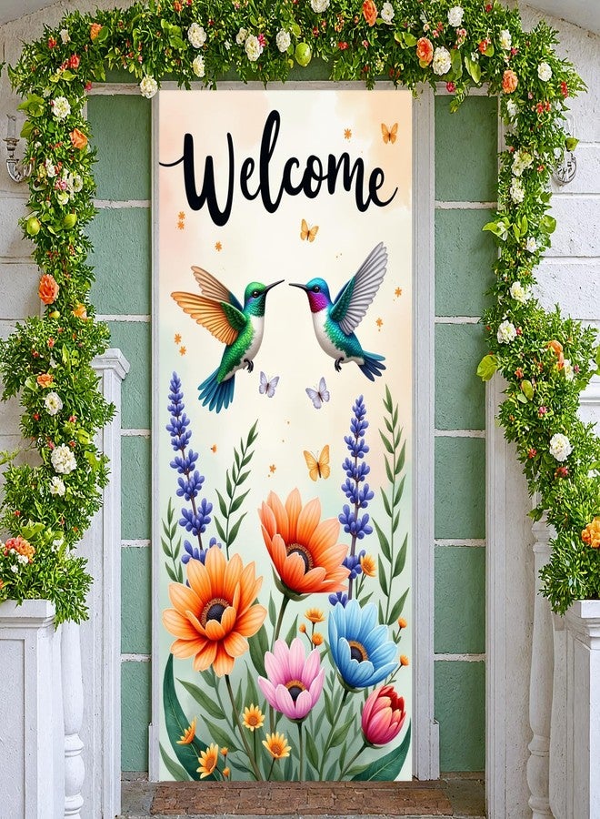 Woosytoo Hummingbird Welcome Door Banner Spring Summer Hummingbird Door Cover Decorations Hanging Backdrop Photo Booth Prop for Indoor Outdoor Spring Summer Garden Party Decor - Image 3