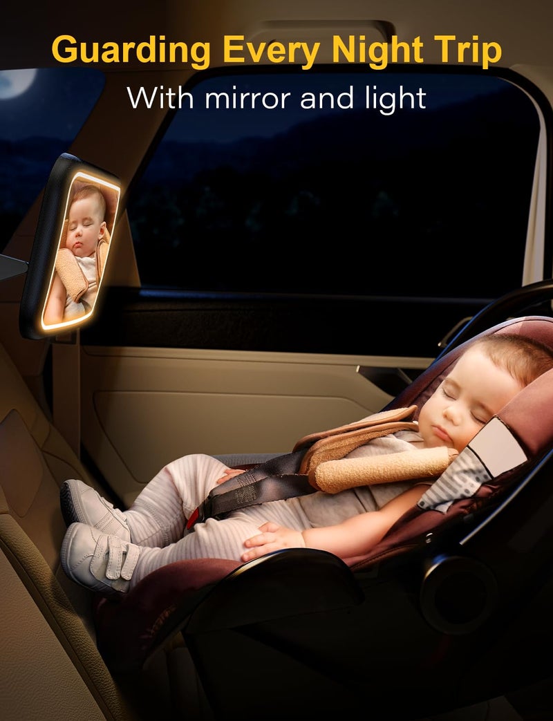 TAZENI Baby Car Mirror With Light for Baby Rechargeable 2000mA Baby Mirror for Car Seat Rear Facing Hook Clip Design Car Seat Mirror for Baby Rear Facing Crystal Clear ShatterProof With Remote 10ft Cable - Image 3
