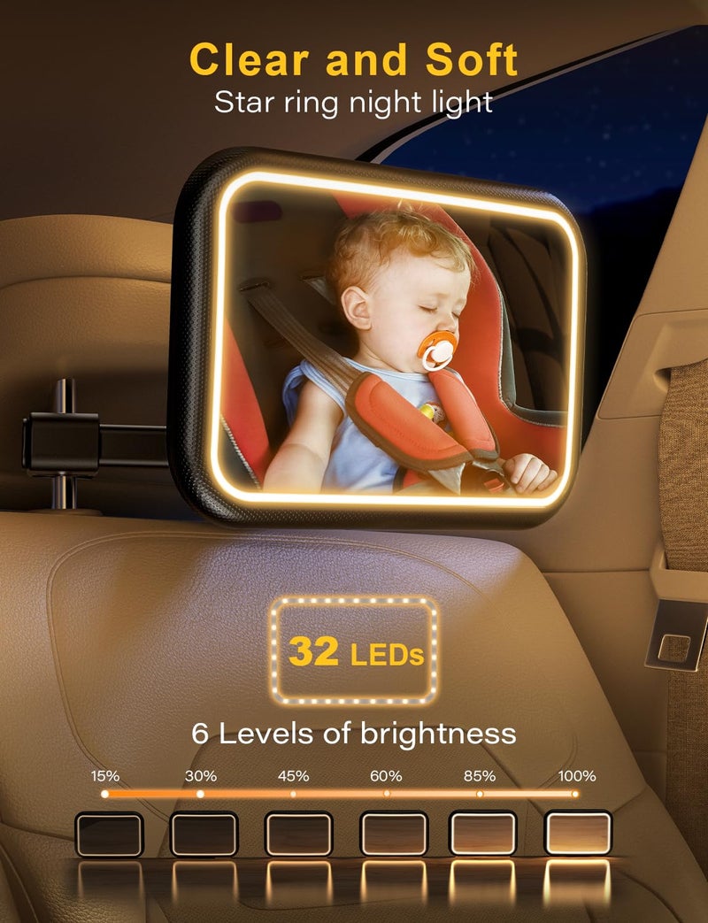 TAZENI Baby Car Mirror With Light for Baby Rechargeable 2000mA Baby Mirror for Car Seat Rear Facing Hook Clip Design Car Seat Mirror for Baby Rear Facing Crystal Clear ShatterProof With Remote 10ft Cable - Image 4