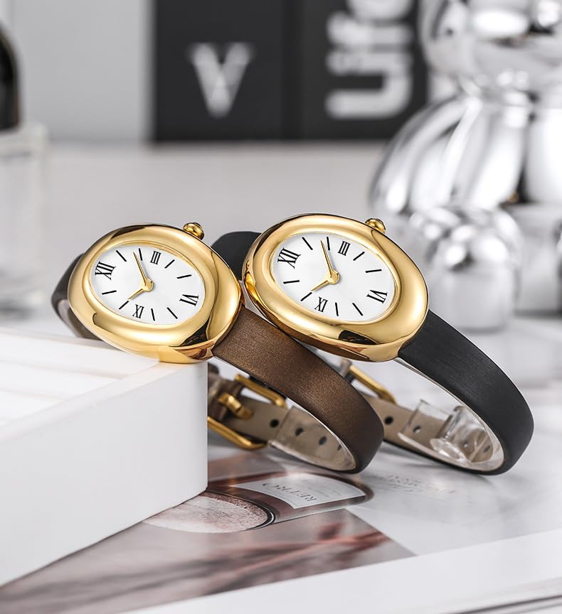 MASTOP Bracelet Watch for Women - Elegant 24mm Oval Dial Bangle Watch - Gold Jewelry Style Quartz Wristwatch - Gift for Her (Black B) - Image 4