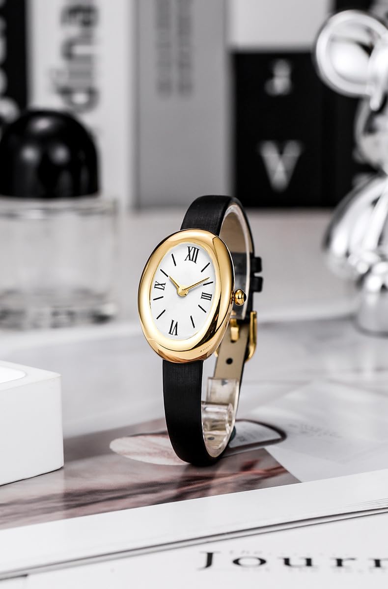 MASTOP Bracelet Watch for Women - Elegant 24mm Oval Dial Bangle Watch - Gold Jewelry Style Quartz Wristwatch - Gift for Her (Black B) - Image 2