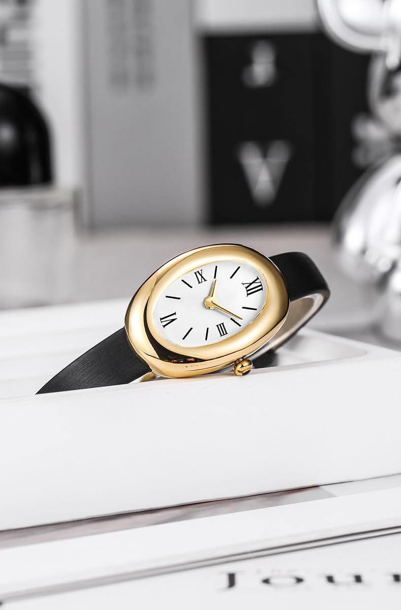 MASTOP Bracelet Watch for Women - Elegant 24mm Oval Dial Bangle Watch - Gold Jewelry Style Quartz Wristwatch - Gift for Her (Black B) - Image 3