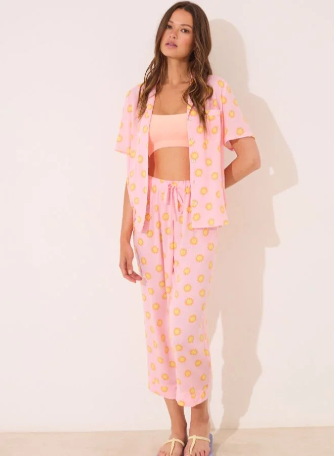 ومن سيكريت بيجامة فيسكوز كابري الكلاسيكية الوردية مع حماية من أشعة الشمس