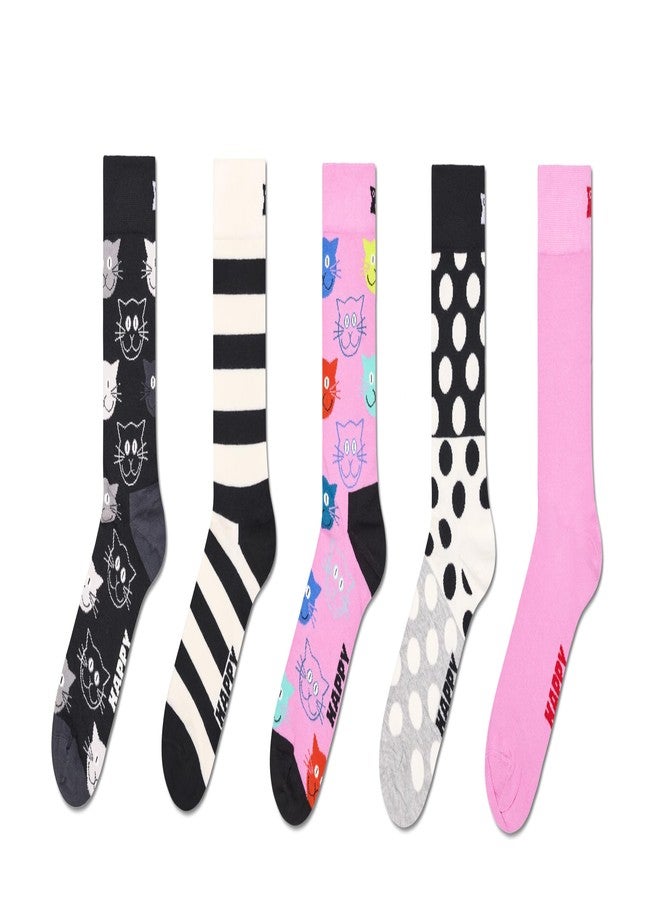 Happy Socks 5-Pack Cats Socks, Black, M/L - Image 1