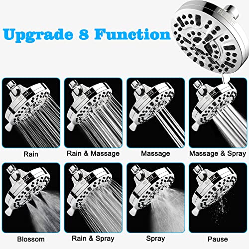 REHAVE 5.1-Inch Rainfall Shower Head with 63 Jets, 8 Spray Modes - Chrome Finish, Brass Angle-Adjustable, Anti-Clogging Silicone Nozzles - Image 3