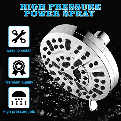 REHAVE 5.1-Inch Rainfall Shower Head with 63 Jets, 8 Spray Modes - Chrome Finish, Brass Angle-Adjustable, Anti-Clogging Silicone Nozzles - Image 4