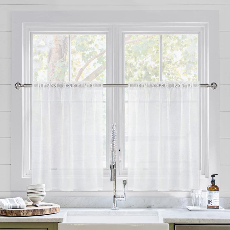 DWCN White Sheer Curtains for Kitchen Windows  Rod Pocket Semi Transparent Voile Tier Curtains for Bedroom Living Room Farmhouse 36 x 36 inches Long Set of 2 Panels