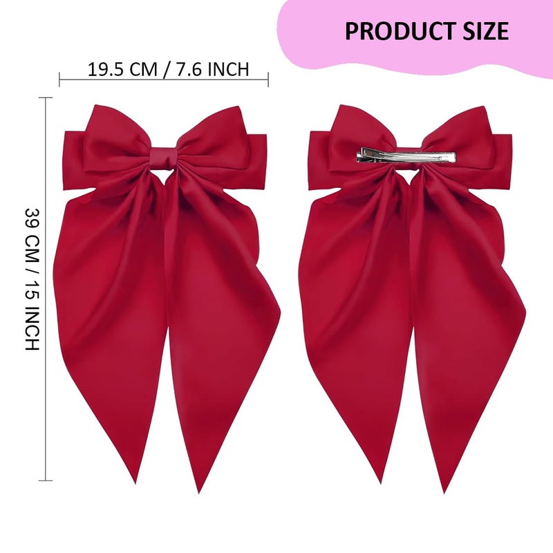 kapimo 2 Pcs Bow Hair Clips for Women Girls Satin layered Barrette Ribbon Hairclips Stylish Cute Hair Accessories (White - Red) - Image 4