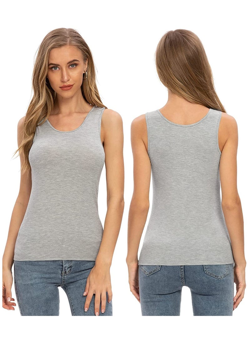 Mesery - Mesery Women's Cotton Stretch Plain Tank Top - GREY - Image 1