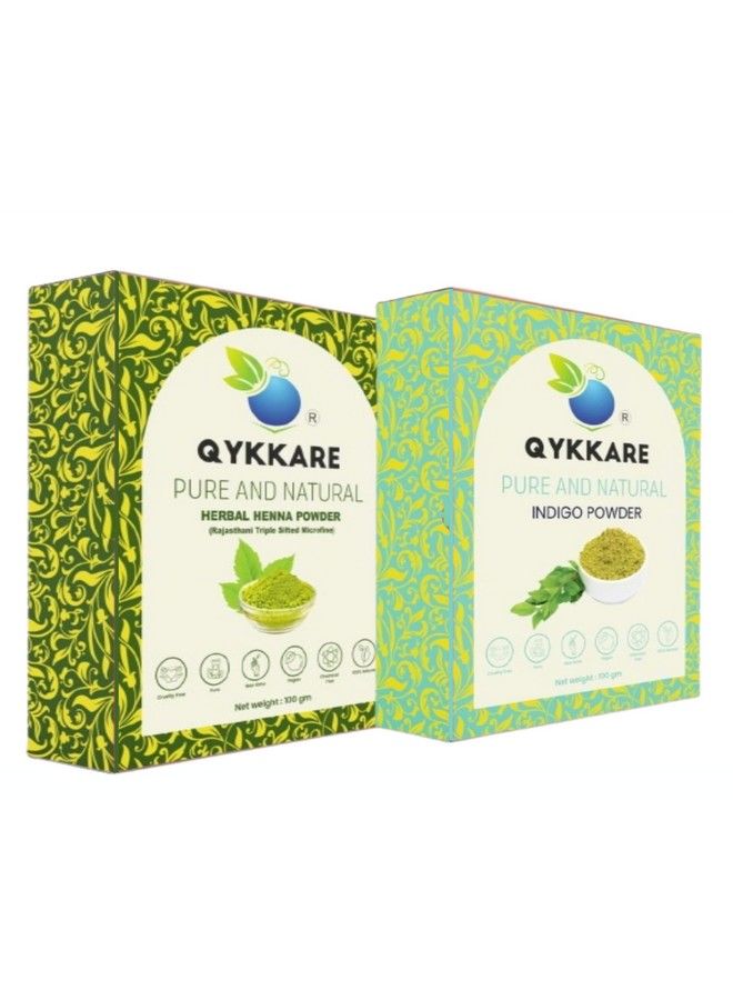 QYKKARE Indigo And Herbal Henna Powder For Black Hair (Pack Of 2) 100Gm X 2 = 200 Gm - Image 1
