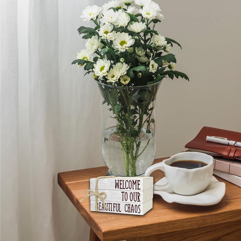 Ycyfckdr Decorative Books For Home Decor, Rustic Wood Book Stack For Table Decor, Welcome To Our Beautiful Chaos Decor Books For Living Room Bookshelf, Farmhouse Stacked Books Decor (L20) - Image 5