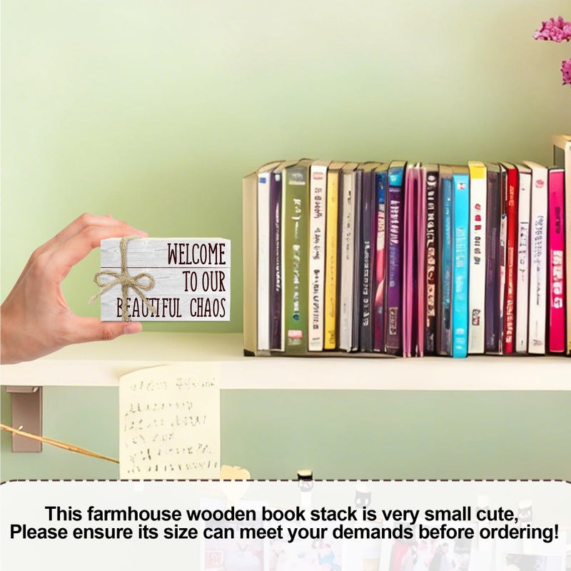 Ycyfckdr Decorative Books For Home Decor, Rustic Wood Book Stack For Table Decor, Welcome To Our Beautiful Chaos Decor Books For Living Room Bookshelf, Farmhouse Stacked Books Decor (L20) - Image 2