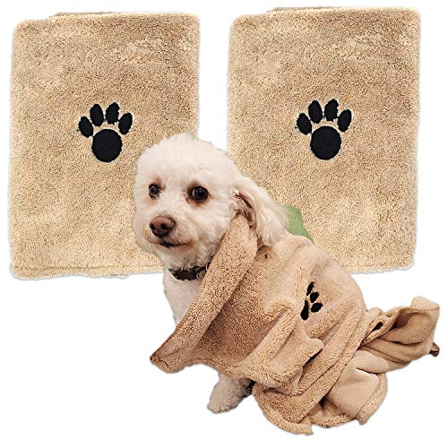Zelica Dog Bath Drying Towels Super Absorbent Shower Towels for Small Pet Dogs Cute Light Brown Dog Towel 34 x 25 2 Pack
