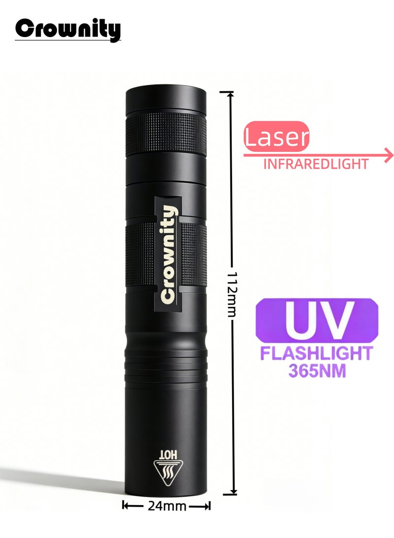 Crownity Rechargeable 365nmUV Black Light Flashlight with Dual Light Function, USB Charging UV Flashlight & Red Laser Pointer, Long Battery Life UV Light for Pet Urine Detection, Banknotes, Gemstones, Cosmetics, Blacklight Inspection & Hunting Scorpions - Image 2