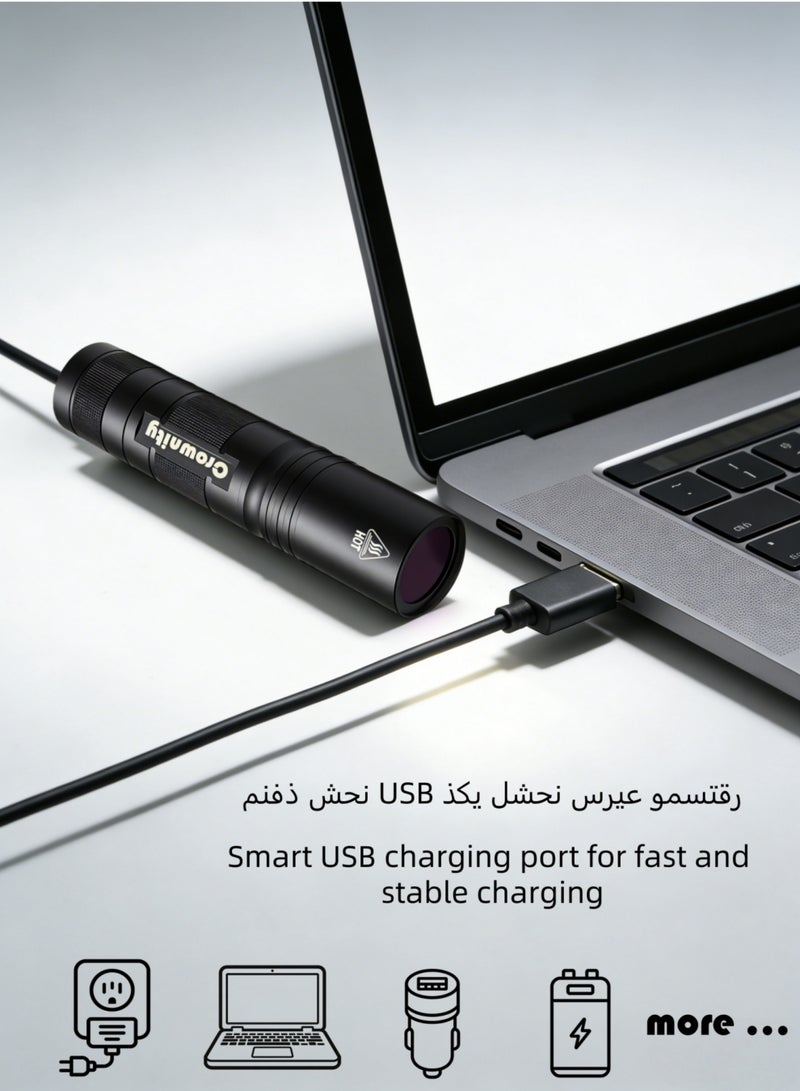 Crownity Rechargeable 365nmUV Black Light Flashlight with Dual Light Function, USB Charging UV Flashlight & Red Laser Pointer, Long Battery Life UV Light for Pet Urine Detection, Banknotes, Gemstones, Cosmetics, Blacklight Inspection & Hunting Scorpions - Image 5