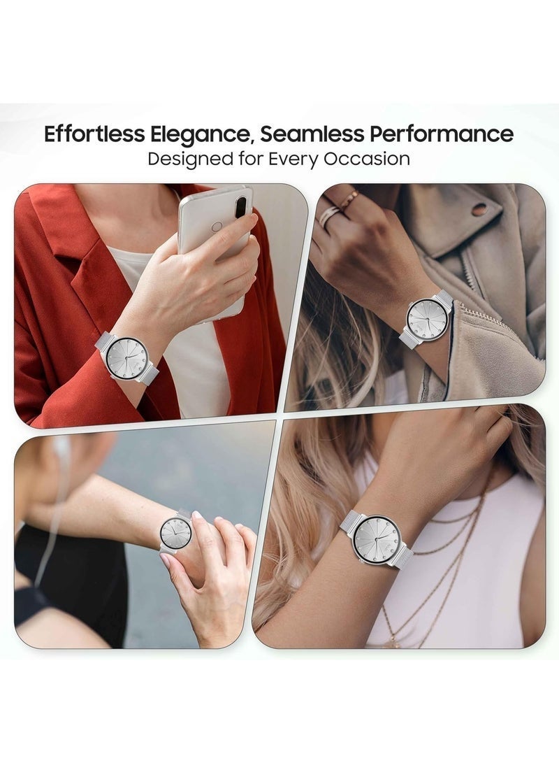 Selena Women's Smartwatch | 1.27" AMOLED Display | Slim Design | IP67 | Bluetooth Calling | Heart Rate & SpO2 | Workout Detection |1 Week Battery | English & Arabic- Silver Metal Frame & Strap - Image 2