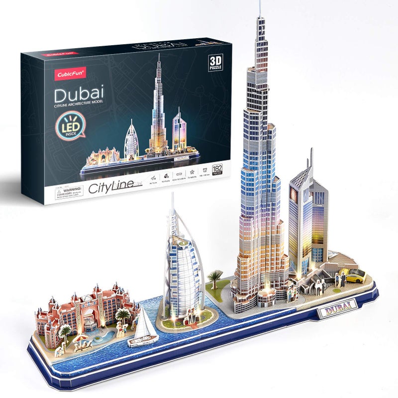 CubicFun 3D Puzzles for Kids Ages 8-10 LED Dubai Cityline, Arts and Crafts for Kids Ages 8-12 STEM Projects for Kids Ages 8-12 Gifts for 8 Year Old Toys for 8 Year Old Girls Lighting Architecture - Image 1