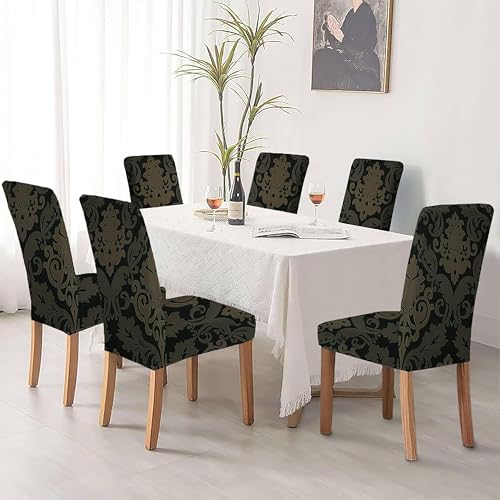 Yellow Weaves Elastic Stretchable Dining Chair Cover, Removable Washable Elastic Floral Printed Dining Chair Covers (Set of 6, Floral Brown) - Image 2