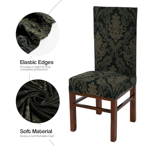 Yellow Weaves Elastic Stretchable Dining Chair Cover, Removable Washable Elastic Floral Printed Dining Chair Covers (Set of 6, Floral Brown) - Image 3
