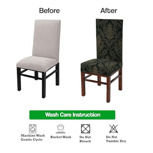 Yellow Weaves Elastic Stretchable Dining Chair Cover, Removable Washable Elastic Floral Printed Dining Chair Covers (Set of 6, Floral Brown) - Image 5