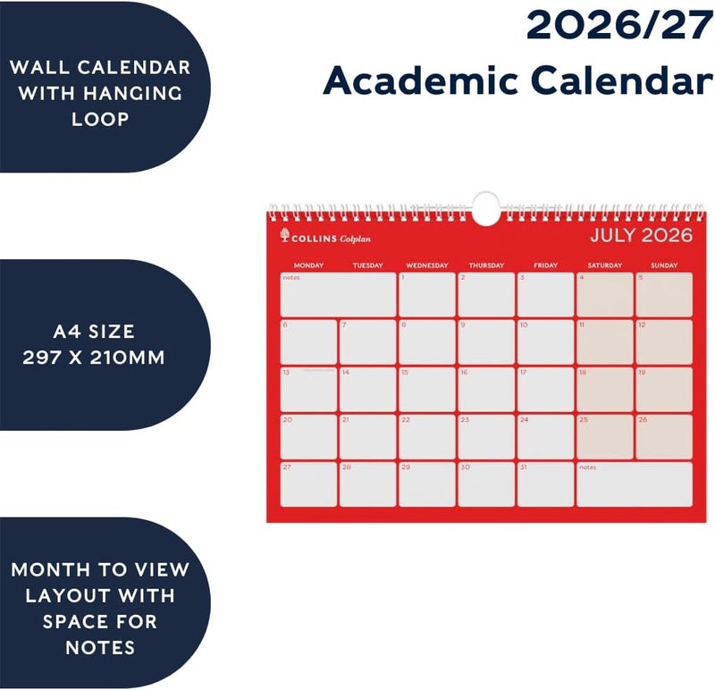 Collins 2026-2027 Mid/Academic Year A4 Monthly View Wall Planner - Collins Debden Colplan Range (CMCA4M-2627) - Image 3