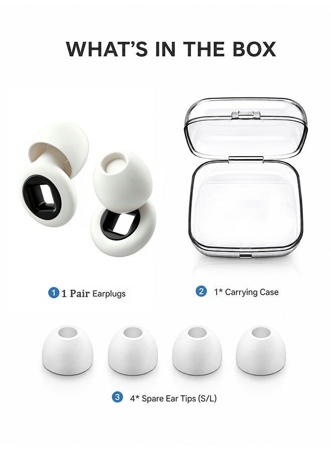 MXN Reusable Noise Reduction Ear Plugs with Replaceable Ear Tips & Storage Box - Sleeping Noise Reduction Ear Plug - Portable Silent Ear Plugs for Night Sleep, Focused Study, Office Work, Commute Travel and Noise Environment Relief (White) - Image 4