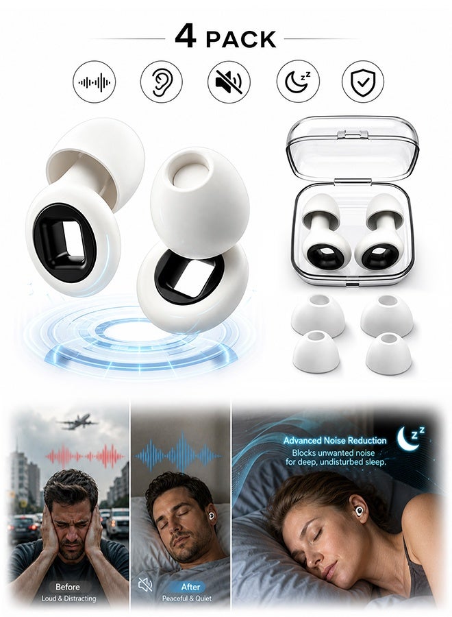 MXN Reusable Noise Reduction Ear Plugs with Replaceable Ear Tips & Storage Box - Sleeping Noise Reduction Ear Plug - Portable Silent Ear Plugs for Night Sleep, Focused Study, Office Work, Commute Travel and Noise Environment Relief (White) - Image 1