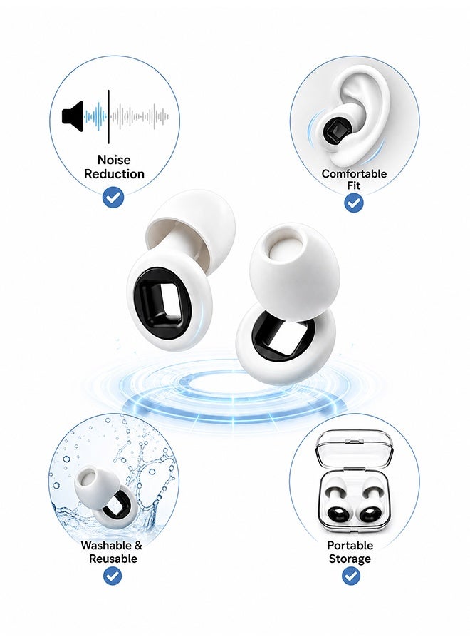 MXN Reusable Noise Reduction Ear Plugs with Replaceable Ear Tips & Storage Box - Sleeping Noise Reduction Ear Plug - Portable Silent Ear Plugs for Night Sleep, Focused Study, Office Work, Commute Travel and Noise Environment Relief (White) - Image 5