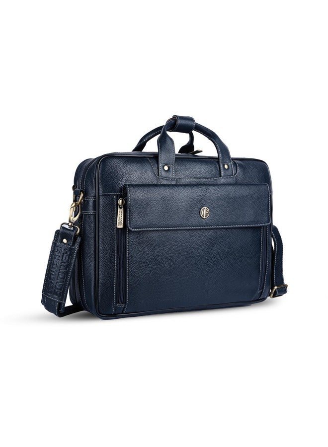 HAMMONDS FLYCATCHER Genuine Leather Office Bag for Men, 15.6" Professional Leather Laptop Bag for Men for Office, Travel, Daily Use, Adjustable Strap & Multi Compartments - 1 Year Warranty - Blue - Image 1