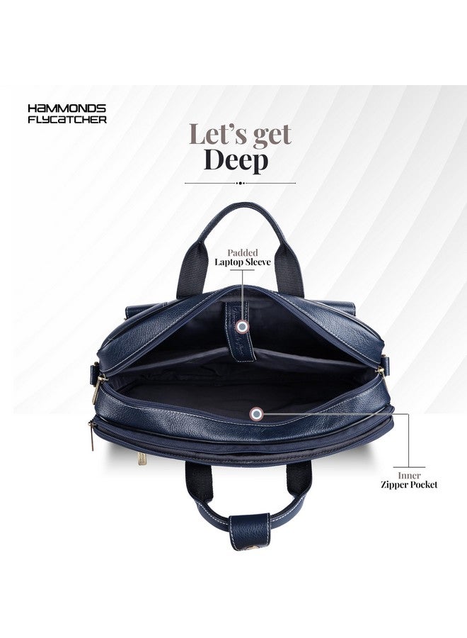 HAMMONDS FLYCATCHER Genuine Leather Office Bag for Men, 15.6" Professional Leather Laptop Bag for Men for Office, Travel, Daily Use, Adjustable Strap & Multi Compartments - 1 Year Warranty - Blue - Image 4