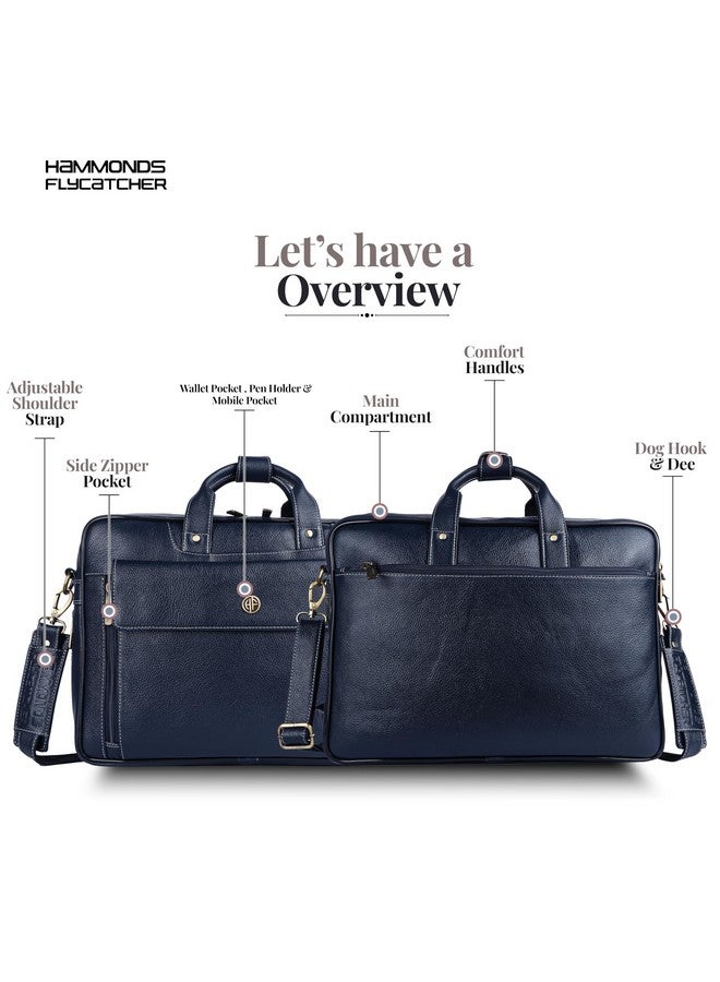 HAMMONDS FLYCATCHER Genuine Leather Office Bag for Men, 15.6" Professional Leather Laptop Bag for Men for Office, Travel, Daily Use, Adjustable Strap & Multi Compartments - 1 Year Warranty - Blue - Image 2