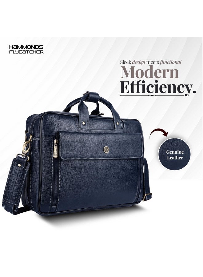 HAMMONDS FLYCATCHER Genuine Leather Office Bag for Men, 15.6" Professional Leather Laptop Bag for Men for Office, Travel, Daily Use, Adjustable Strap & Multi Compartments - 1 Year Warranty - Blue - Image 3