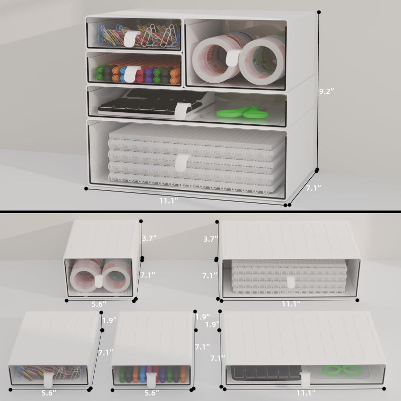 Yashong Desk Organizer Set, White & Clear Stackable Dustproof Storage Boxes for Desktop, Office, Bathroom, DIY Craft & Vertical Space Saving, Perfect for Makeup, Stationery Organization (5 Drawer) - Image 3