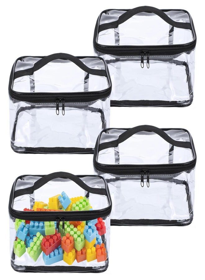 Hapforever 4 Packs Clear Toy Storage Bags with Zipper, 9.4 x 6.7 x 4.5 Inch Transparent PVC Toy Organizing Bags Waterproof Toy Storage Organizer Pouch for Board Games, Building Blocks (Black) - Image 1
