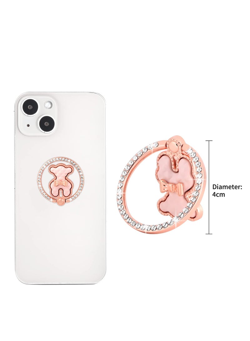 Excefore Sparkle Mobile Phone Ring Bracket Holder Stand, Cute Bear Cell Phone Ring Hand Grip Holder Adjustable Universal Finger Kickstand with Knob Loop for iPhone, All Android Smartphone,Tablet, Pink  - Image 5