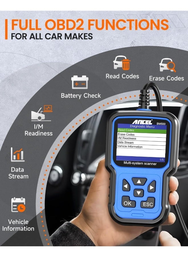 Ancel BM500 Battery Registration Tool Fits for BMW Mini - All Systems OBD2 Scanner with Engine, ABS, SRS, ESP, SAS System Diagnosis, Car Code Reader for CBS, EPB, ETC, BMS, PCM, Oil Reset - Image 3