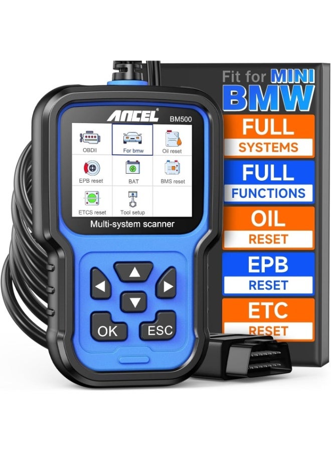 Ancel BM500 Battery Registration Tool Fits for BMW Mini - All Systems OBD2 Scanner with Engine, ABS, SRS, ESP, SAS System Diagnosis, Car Code Reader for CBS, EPB, ETC, BMS, PCM, Oil Reset - Image 1