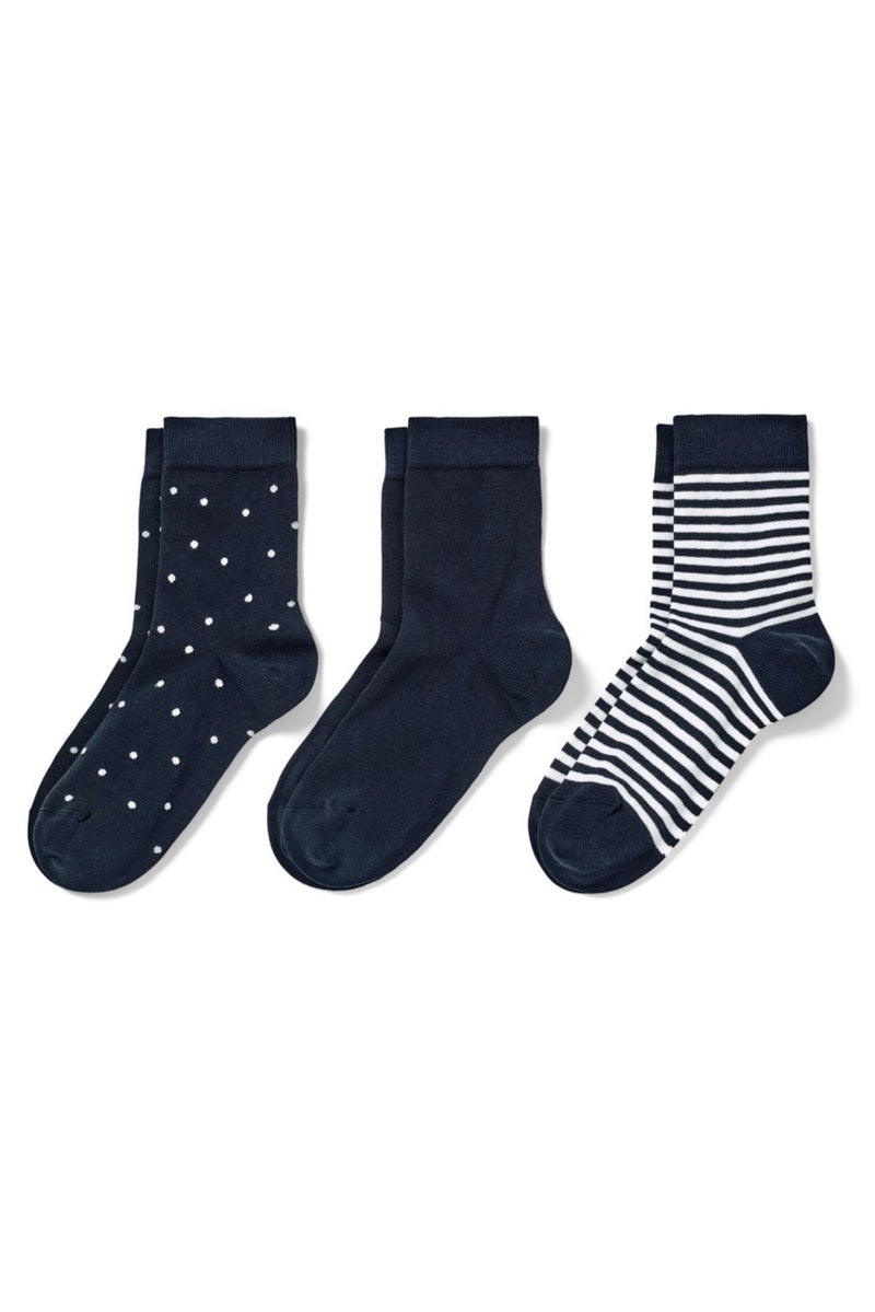 Tchibo Women 3 Pc Stripe Socks, Navy Combo 