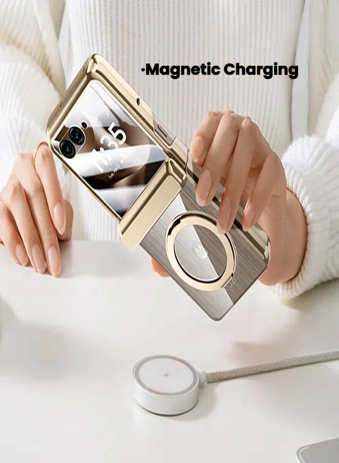 عام للطي المغناطيسي حامل جراب هاتف لموتورولا رازر 60 الترا 3 في 1 تصميم مع 360 Rotation دوران الزجاج المقسى وشملت - Image 2