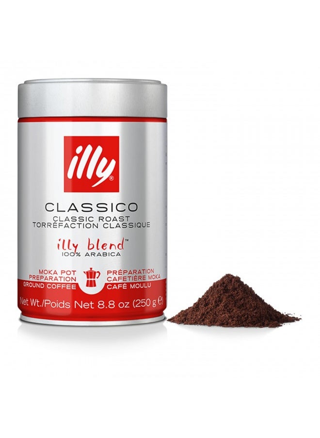 Illy Illy Classico Ground Moka Coffee, Medium Roast, 100% Arabica Bean Signature Italian Blend, Pressurized Fresh, Stovetop Moka Pot Preparations, 8.8 Ounce Can (Pack Of 1)  - Image 2