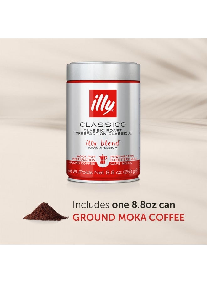Illy Illy Classico Ground Moka Coffee, Medium Roast, 100% Arabica Bean Signature Italian Blend, Pressurized Fresh, Stovetop Moka Pot Preparations, 8.8 Ounce Can (Pack Of 1)  - Image 3