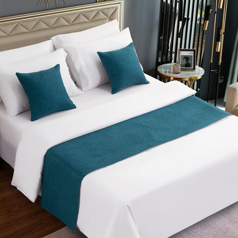 AMBERIS Bed Runners & Scarves Blue, Faux Linen, Durable, Decorative Bed Scarves for Home and Hotel (Pillowcases Sold Separately) - Image 1