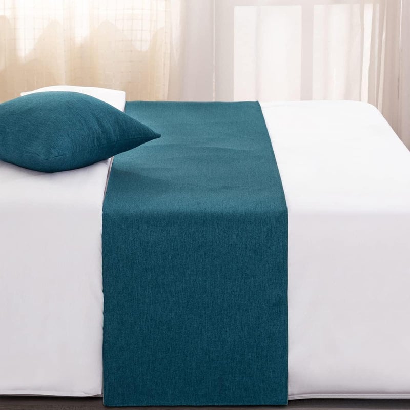 AMBERIS Bed Runners & Scarves Blue, Faux Linen, Durable, Decorative Bed Scarves for Home and Hotel (Pillowcases Sold Separately) - Image 2